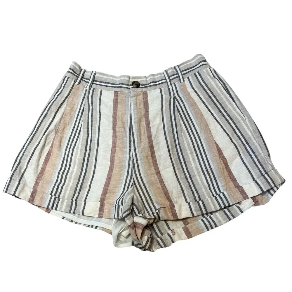 American Eagle Striped Shorts Womens Medium High Rise Casual‎ Cuffed